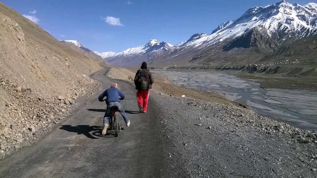 We got company. Nikhil and I walking towards Kaza along with the boy we met on the way.